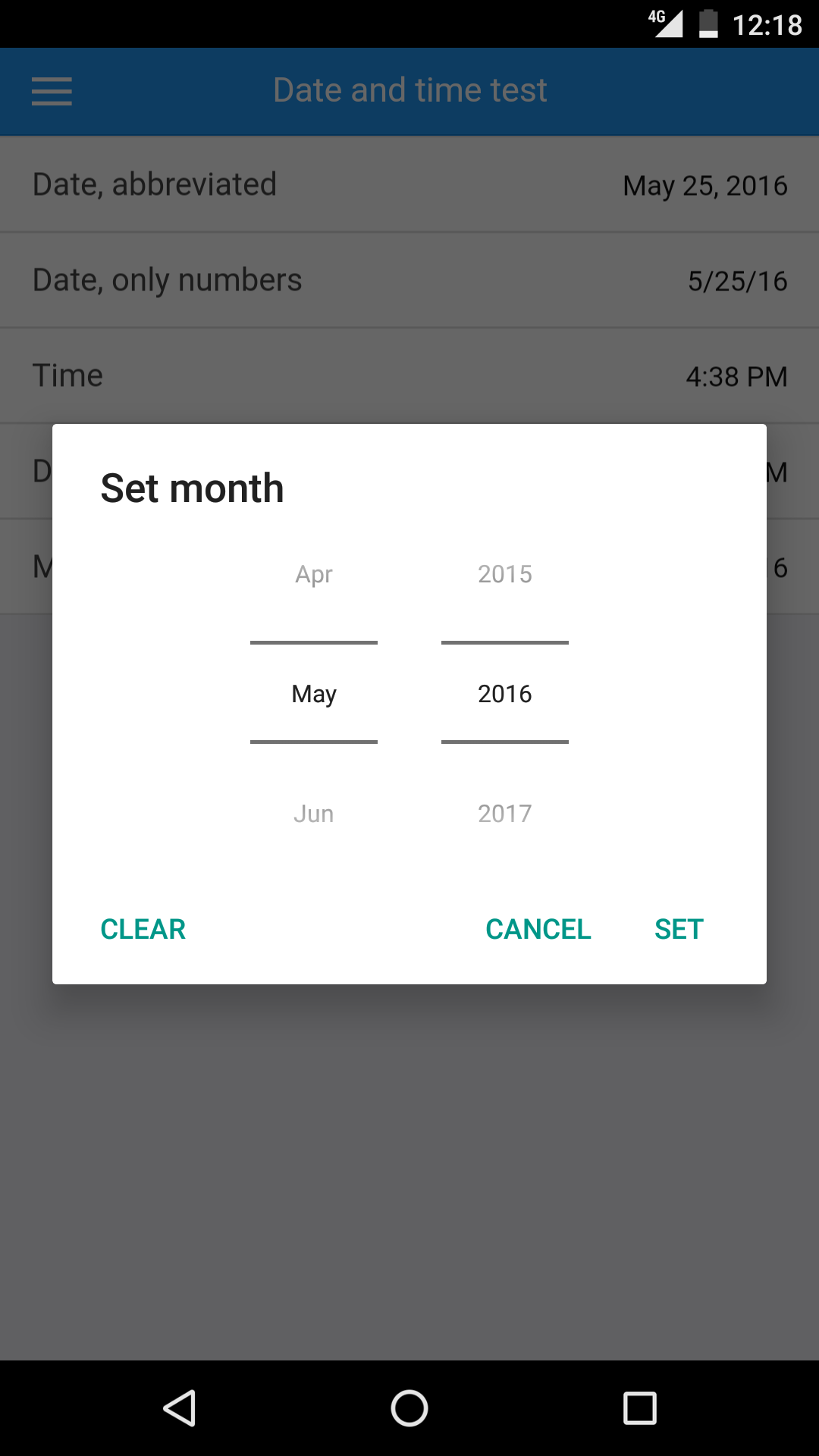 Selecting a month on Android