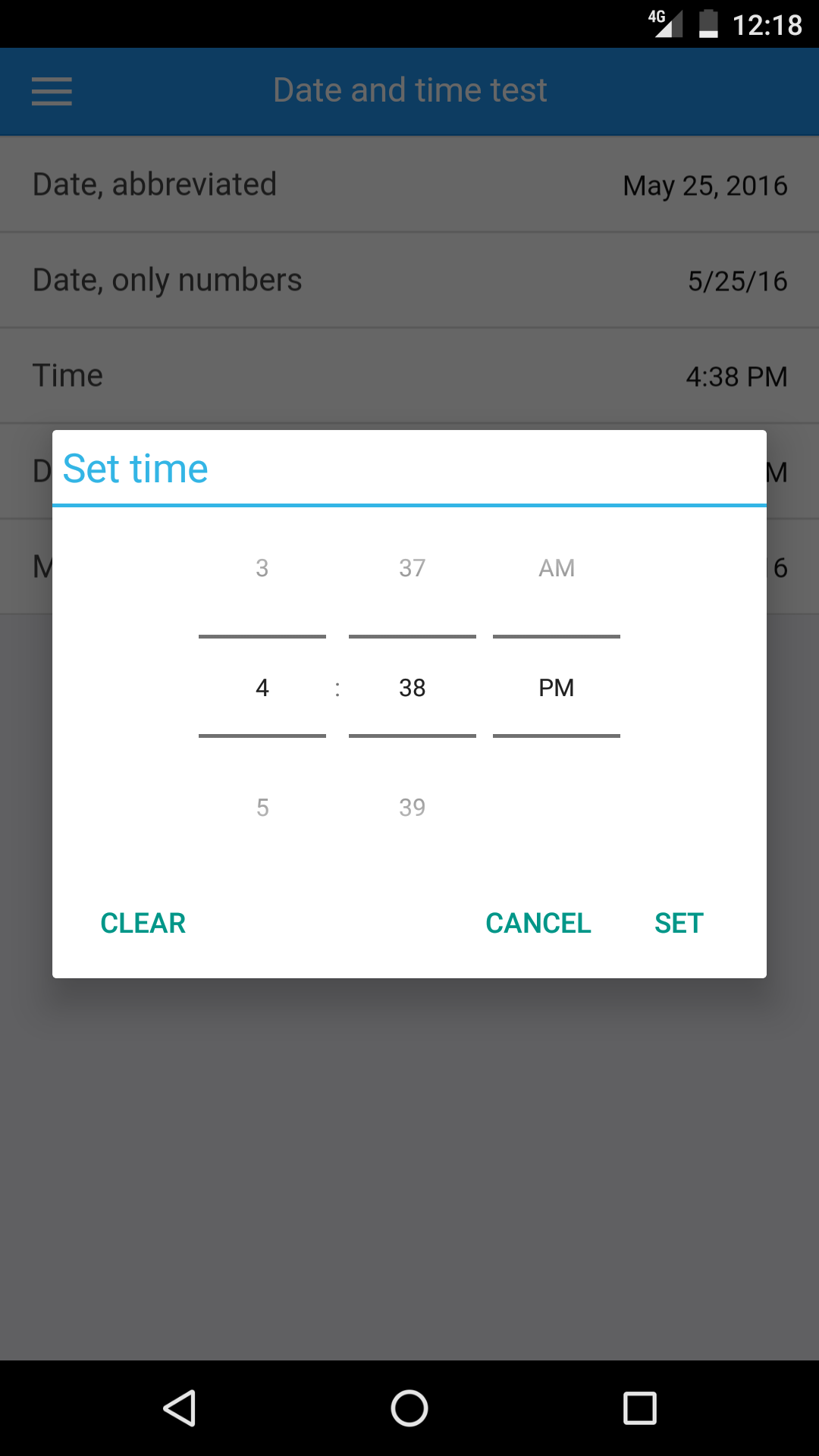 Selecting a time on Android