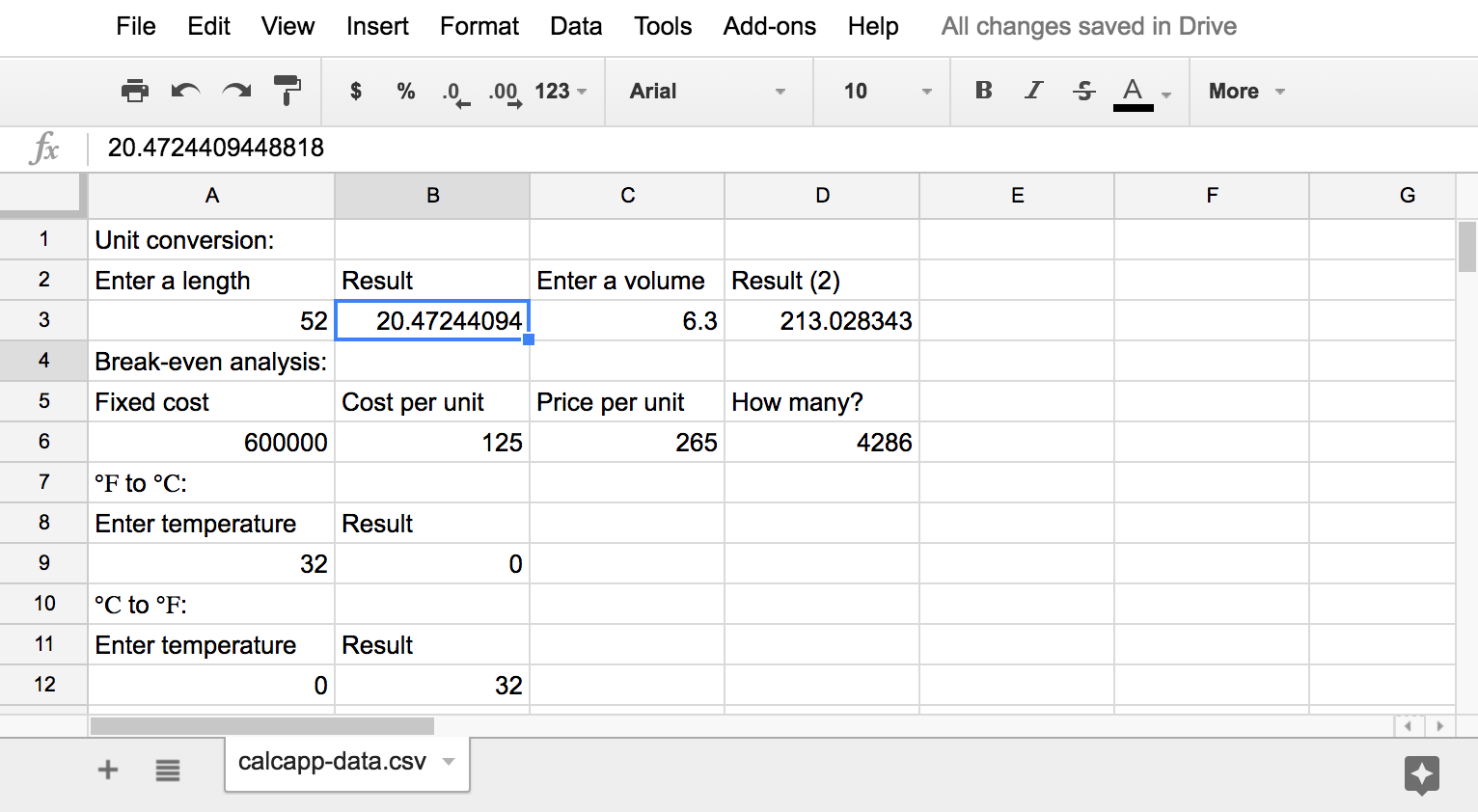 Calcapp data imported into Google Sheets