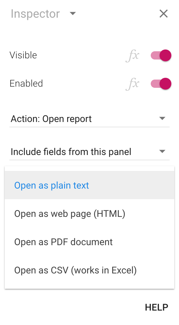 The available formats for reports that are opened directly