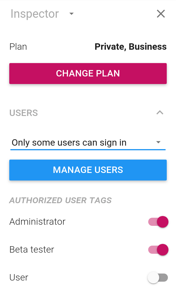 The inspector for a private app