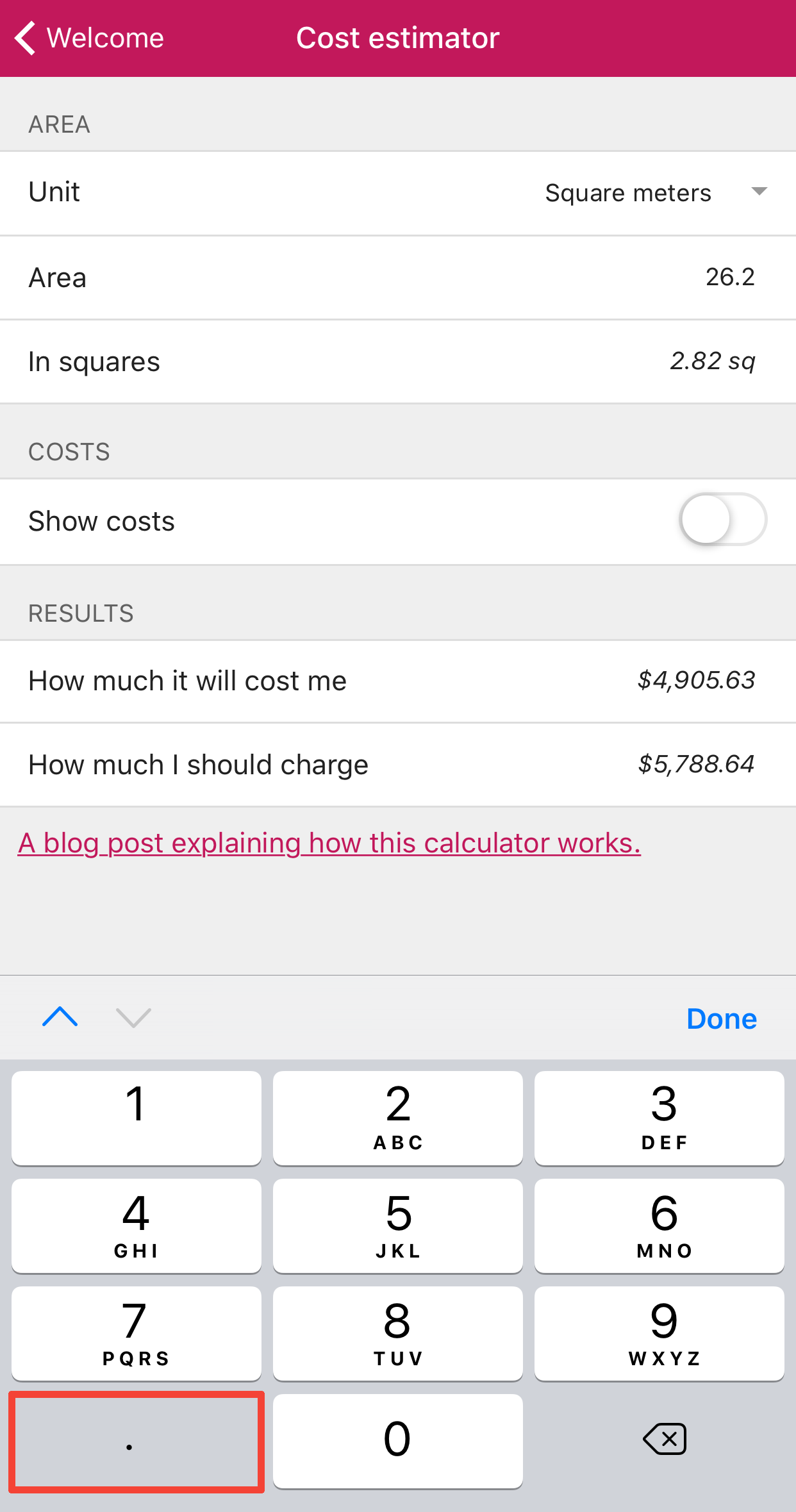 Calcapp Feature Easily Enter Decimal Numbers On An Iphone