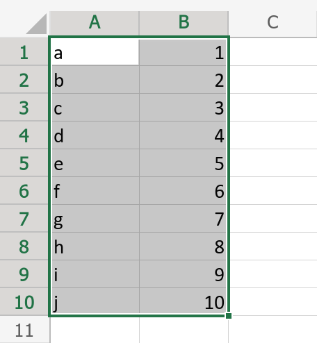 A range in Microsoft Excel