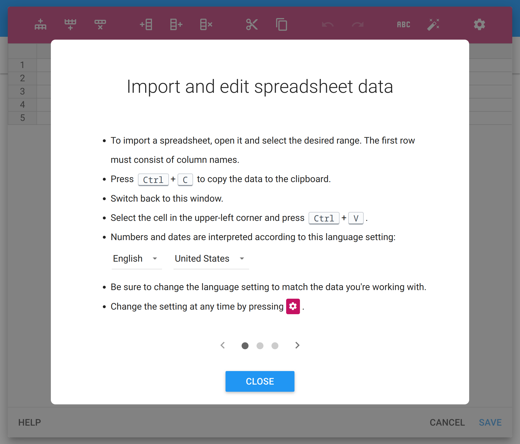 A screenshot of the new data editor