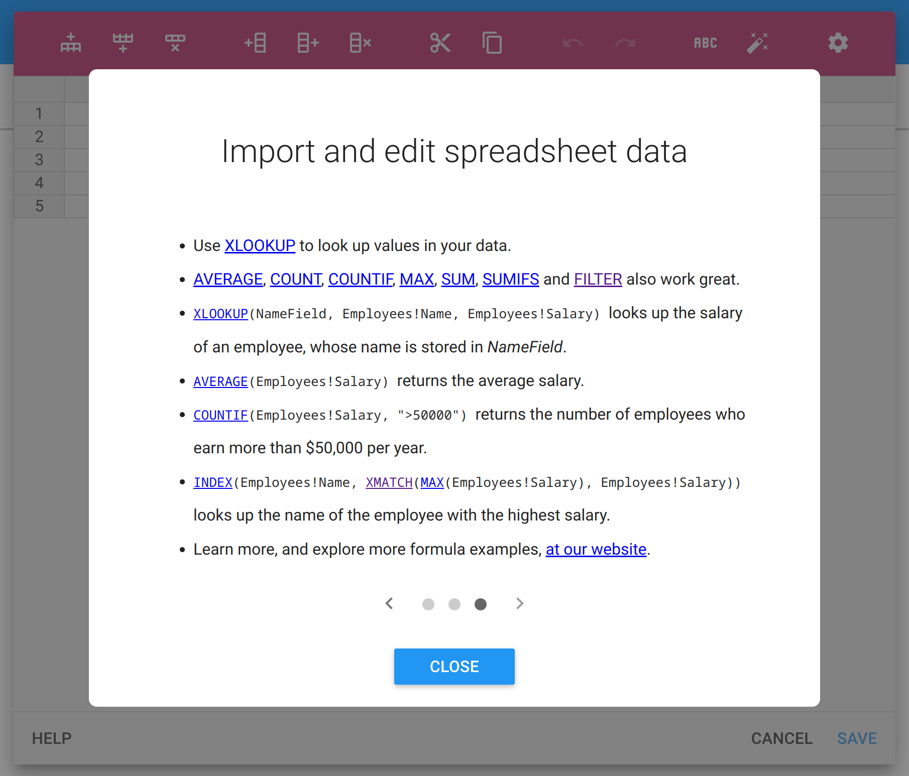 A screenshot of the new data editor