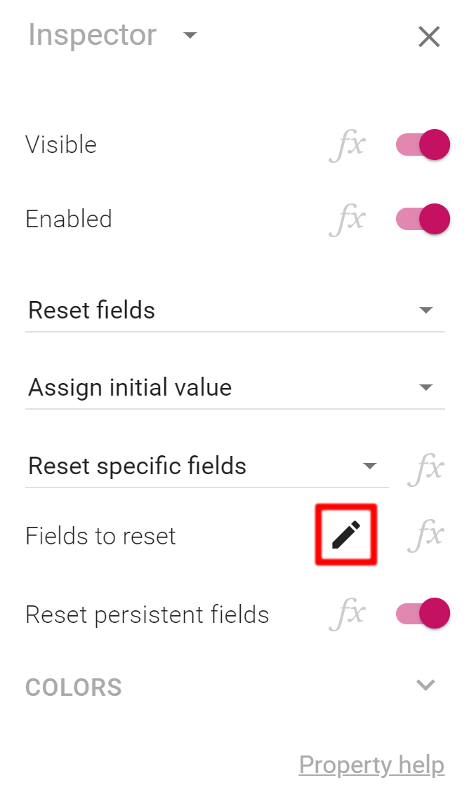 The pen button that allows you to select what fields to reset