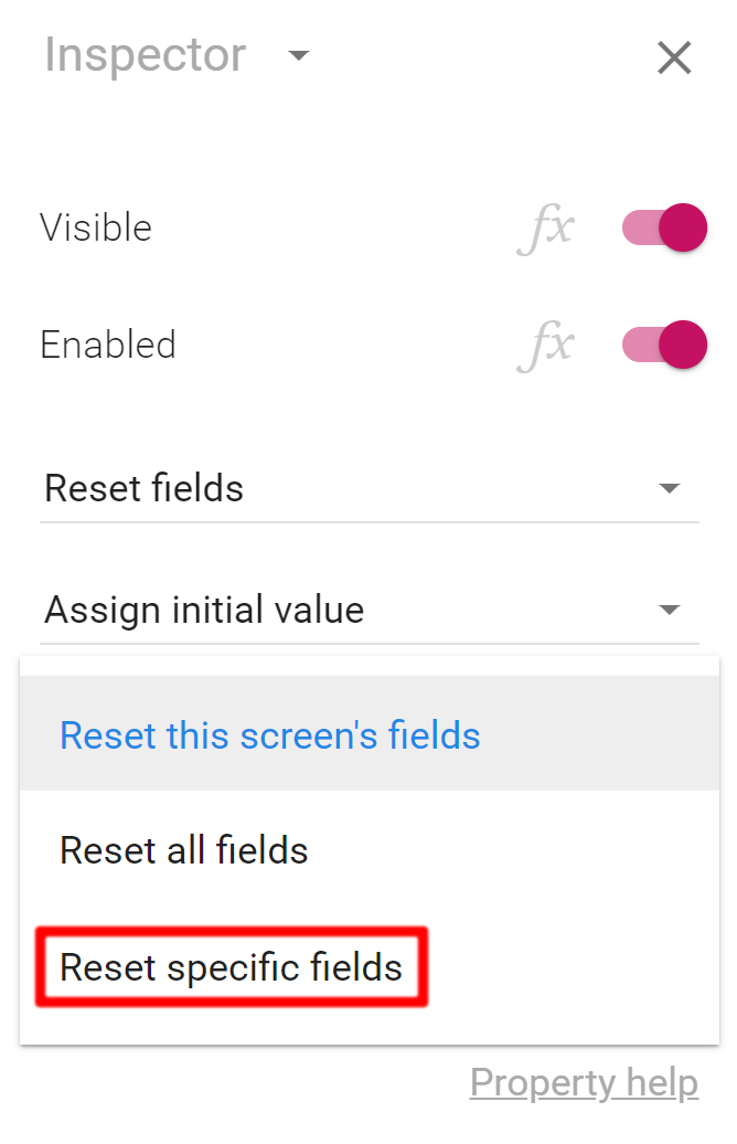 Selecting to reset specific fields