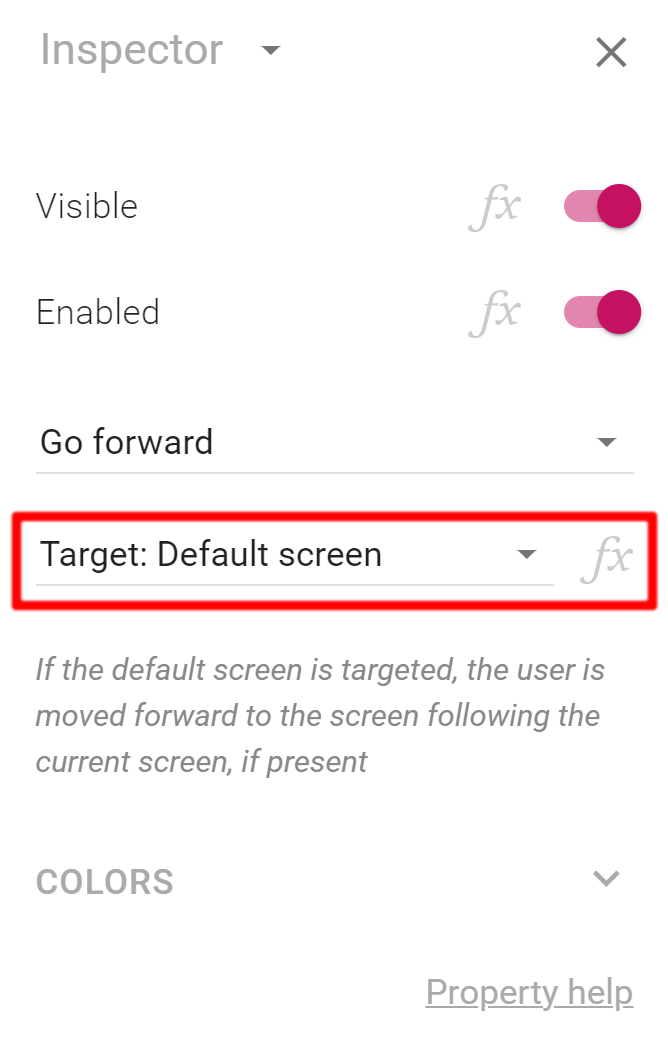 The target screen property of a go forward button