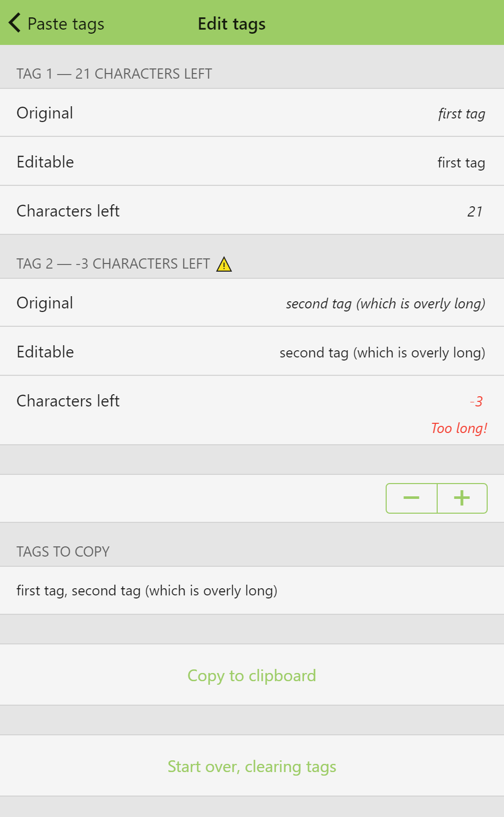 Editing existing tags in the Tag Editor
