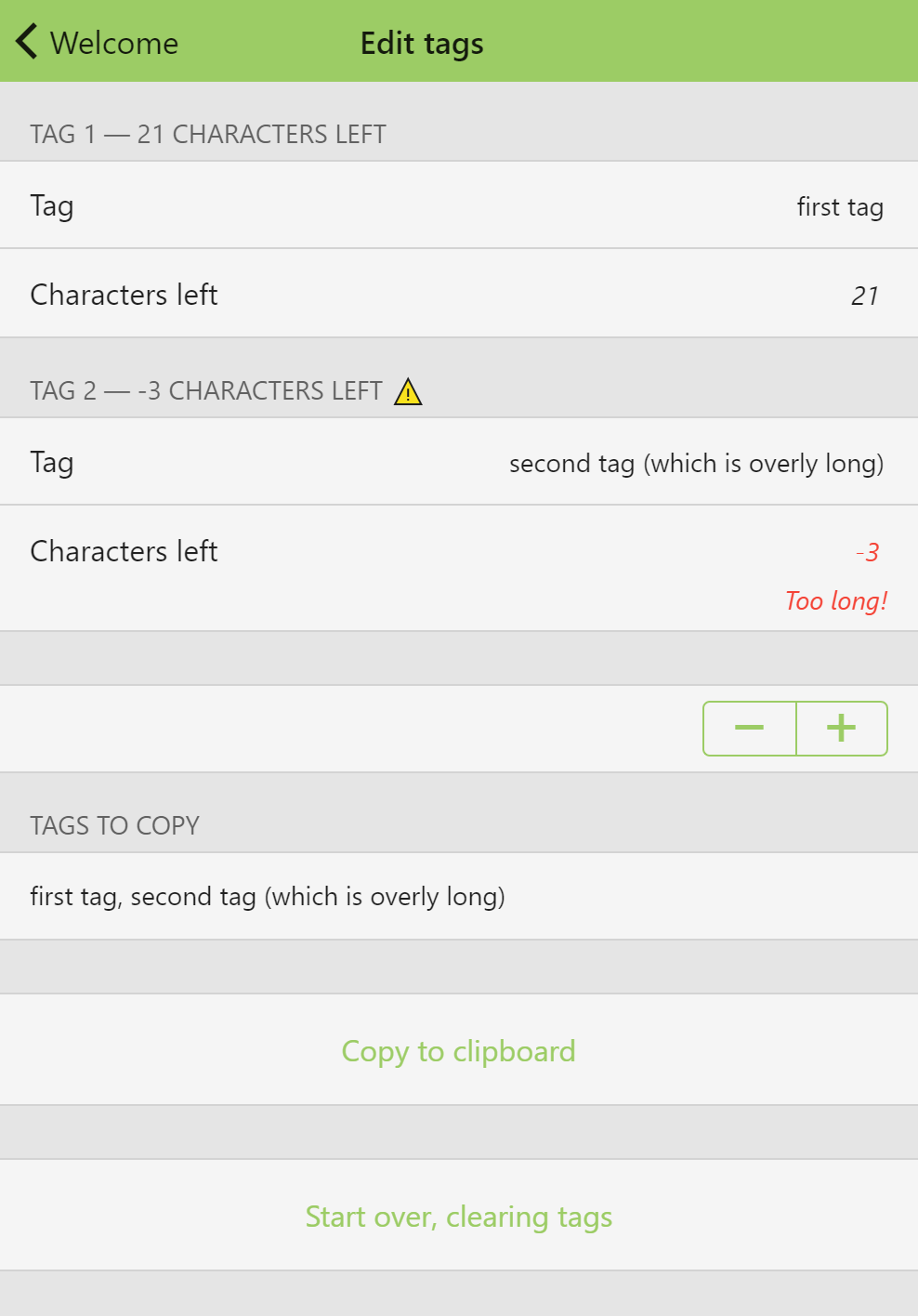 Editing new tags in the Tag Editor