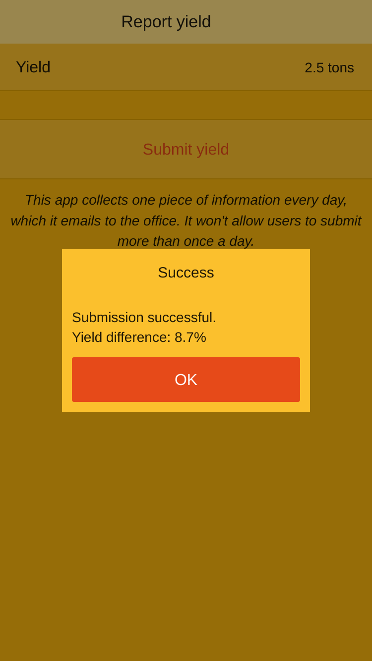 The message that is displayed when the information is submitted successfully