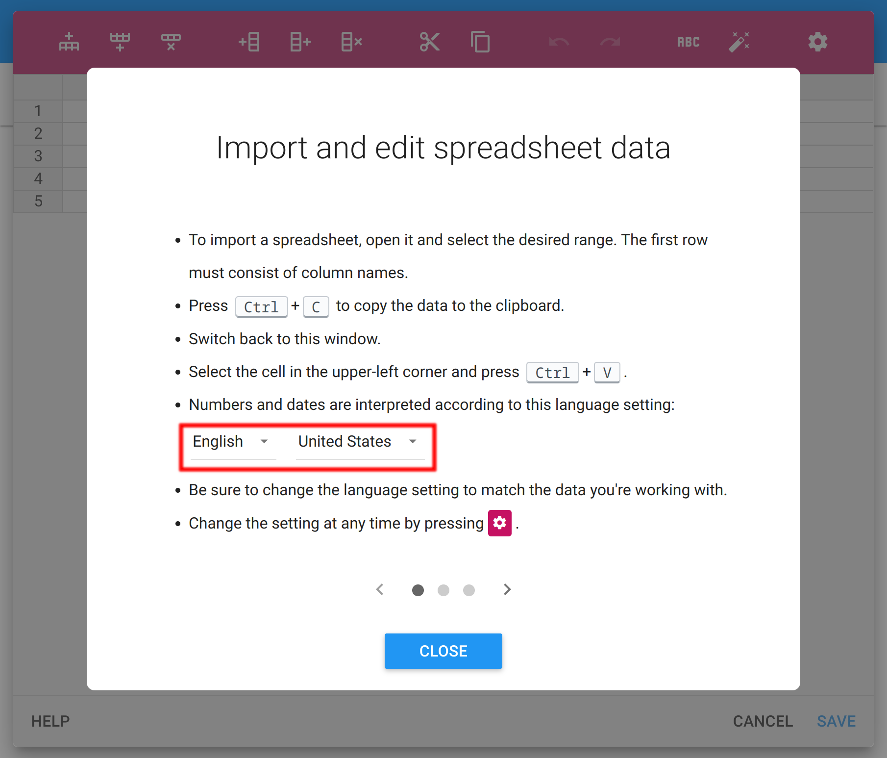 Setting the language in our new data editor