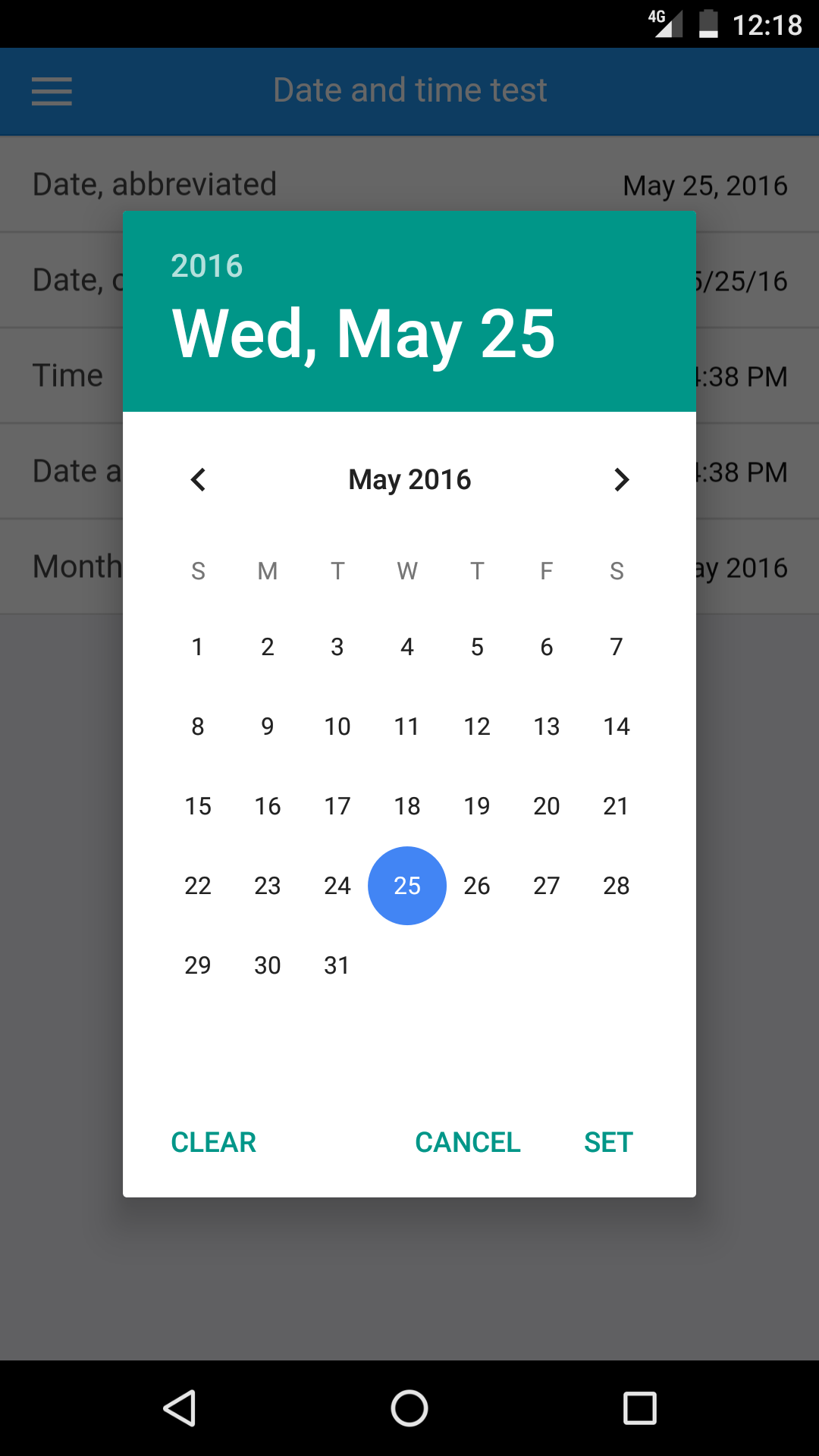 Selecting a date on Android