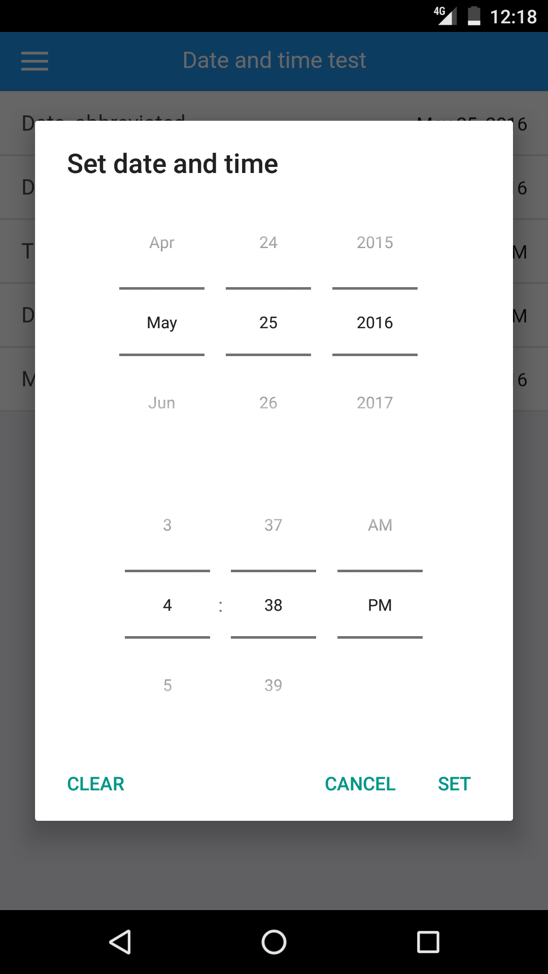 Selecting a date and time on Android
