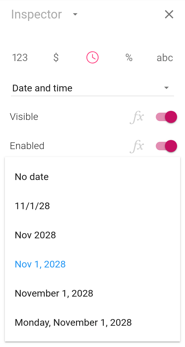 The options available for formatting a date